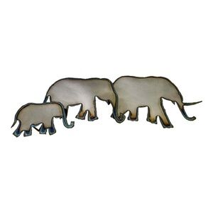 Vintage 70s Elephants Wall Sculpture Chrome Wall Hanging Good Luck